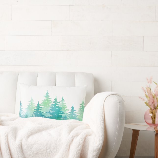 Coussin Rectangle Aquarelle vert turquoise Arbres À feuillage persis (Canapé)