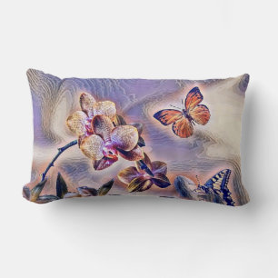 Coussin Rectangle Aquarelle vintage de fleurs d'orchidées violettes
