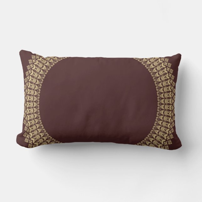 Coussin Rectangle Arabesques à la frontière dorée, éléments floraux  (Recto)