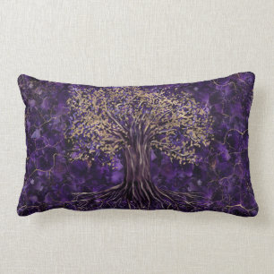 Coussin Rectangle Arbre de la vie - améthyste et or de Yggdrasil