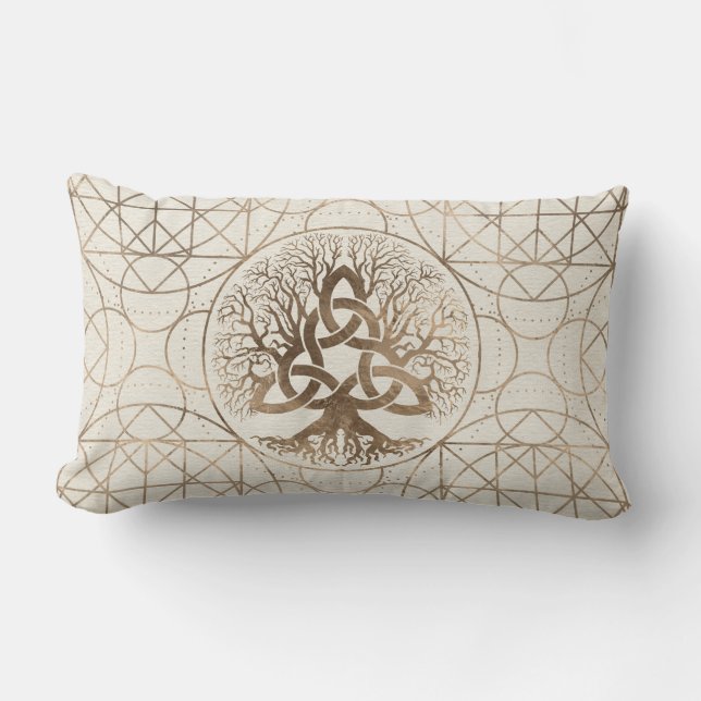 Coussin Rectangle Arbre de la vie - Yggdrasil avec de l'or de pastel (Recto)