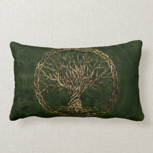 Coussin Rectangle Arbre de la vie - Yggdrasil - vert et or