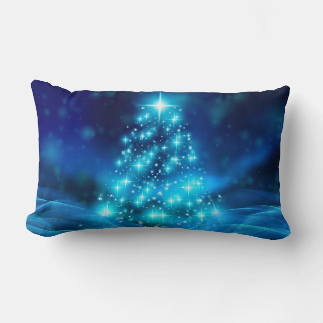 Coussin Rectangle Arbre de Noël bleu électrique moderne avec lumière (Recto)