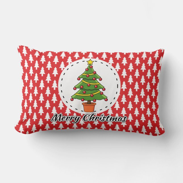 Coussin Rectangle Arbre de Noël sur le Motif des pins rouges - Joyeu (Recto)