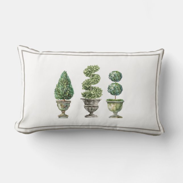 Coussin Rectangle Arbre en topiaire dans des jardinières en pierre  (Recto)