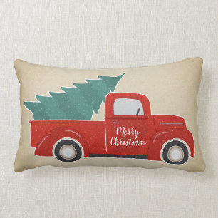 Coussin Rectangle Arbre rouge vintage de camion et de Noël