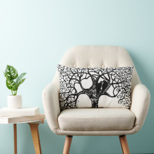 Coussin Rectangle Arbre Tourbillon Noir Oiseau Amour Choisir la coul