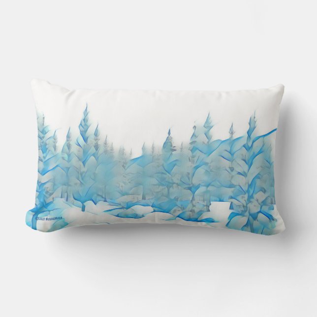 Coussin Rectangle Arbres bleus neigeux (Recto)