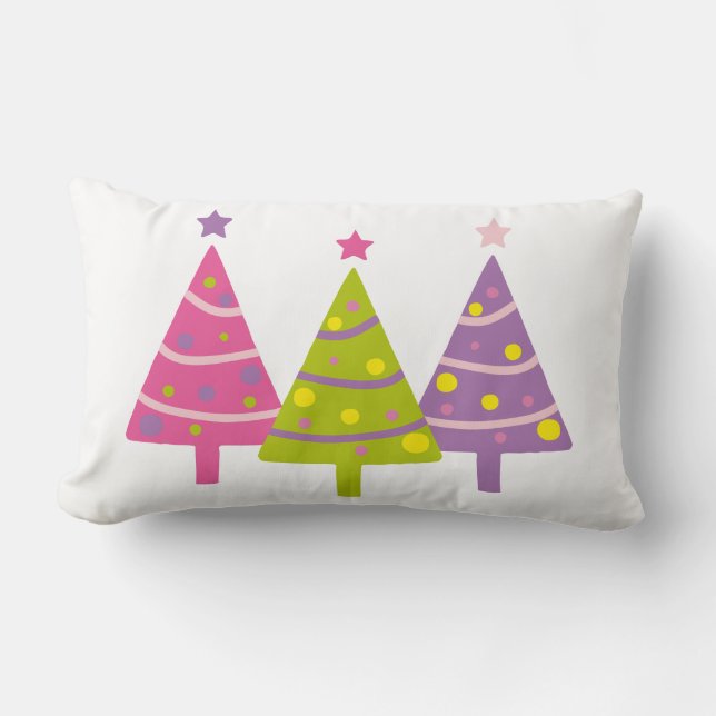 Coussin Rectangle Arbres de Noël mignons rose pourpre vert (Recto)