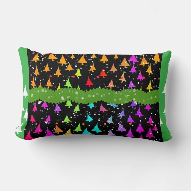 Coussin Rectangle Arbres de Noël multicolores (Recto)