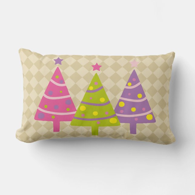 Coussin Rectangle Arbres de Noël rose mignon beige (Recto)