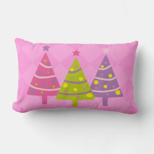 Coussin Rectangle Arbres de Noël Whimsical rose