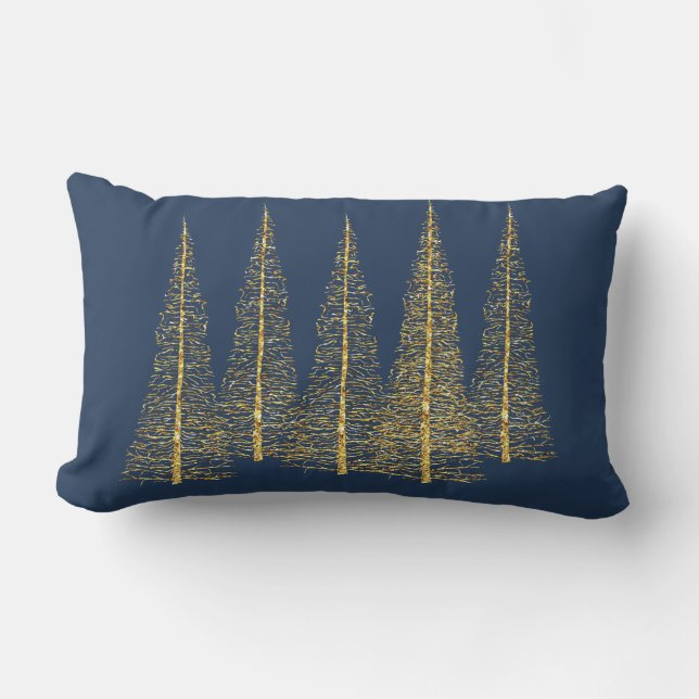 Coussin Rectangle Arbres d'or sur le carreau lombaire bleu (Recto)