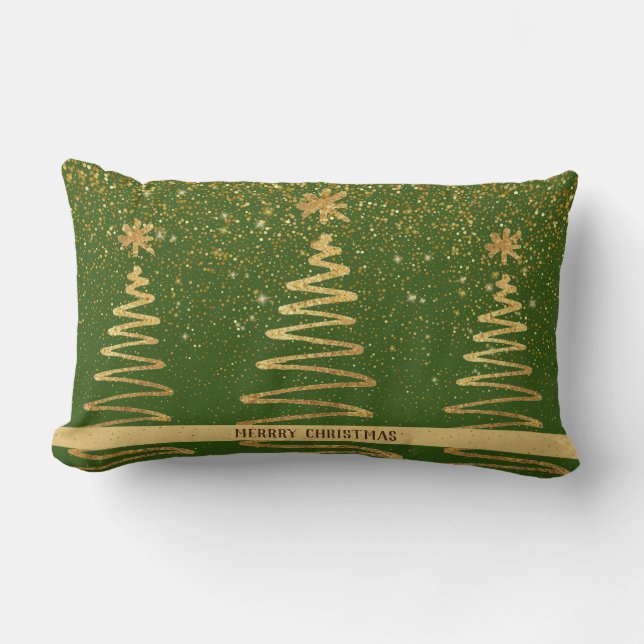 Coussin Rectangle Arbres métalliques dorés Noël cadeau de luxe vert (Recto)