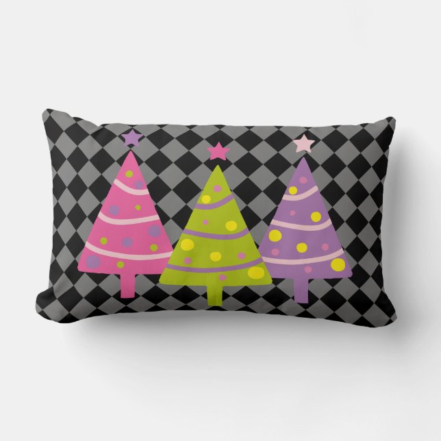 Coussin Rectangle Arbres noirs de Noël modernes (Recto)
