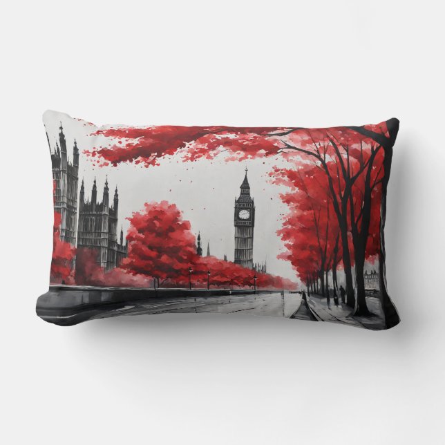 Coussin Rectangle Arbres rouges et Big Ben (Recto)