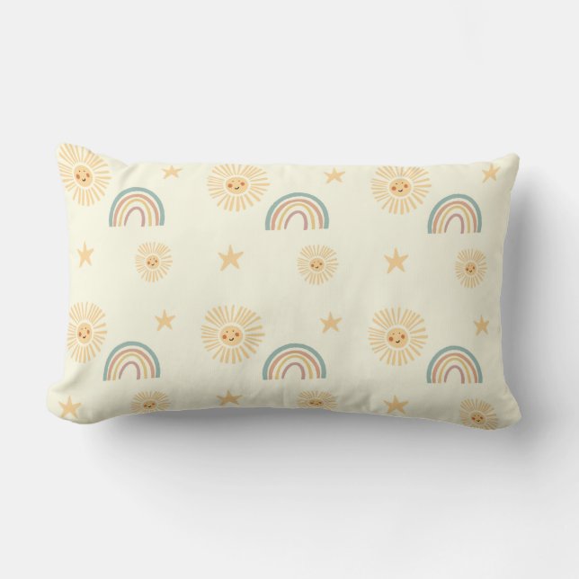 Coussin Rectangle Arc en ciel et soleil motif bébé (Recto)