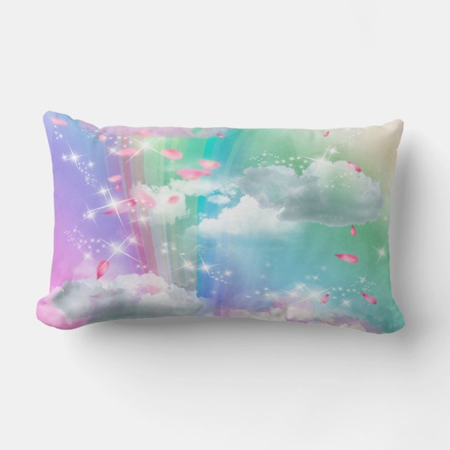 Coussin Rectangle Arc-en-ciel nuages fluffy Baby Girl (Recto)
