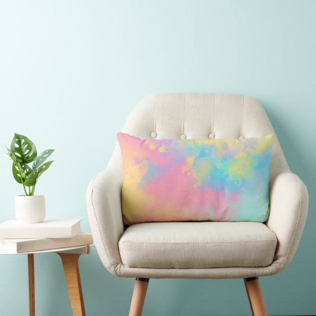 Coussin Rectangle Arc en ciel Peinture effet Splatter rose jaune (Chaise)
