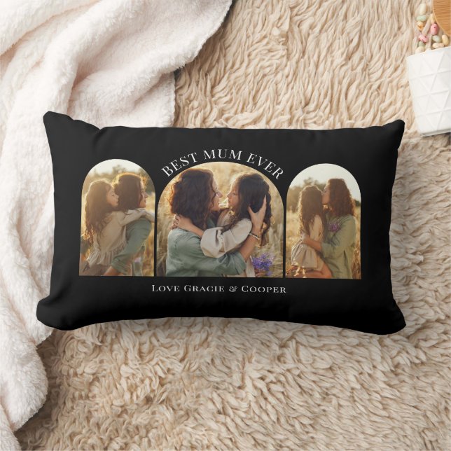Coussin Rectangle Arche noire élégante multi photo meilleure maman (Couverture)