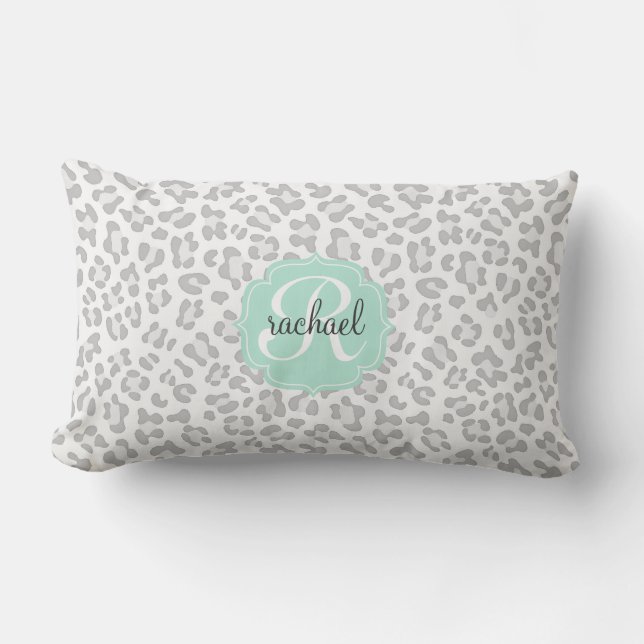 Coussin Rectangle Argent Girly de léopard et vert en bon état (Recto)
