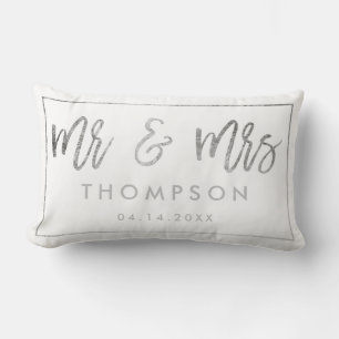 Coussin Rectangle Argent moderne blanc M. et Mme mariage keepsaké