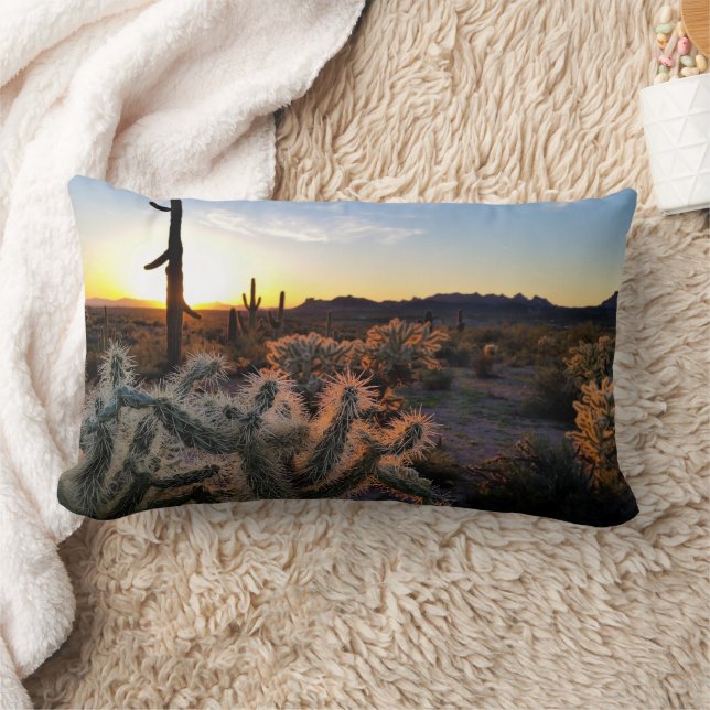 Coussin Rectangle Arizona Sunset Sonoran Desert Avec Saguaro Cactus (Couverture)