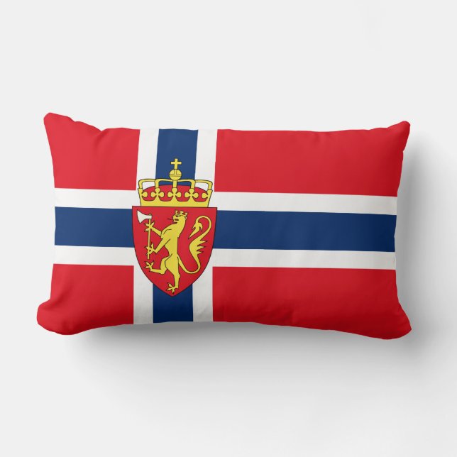 Coussin Rectangle Armoiries de la Norvège sur le drapeau norvégien,  (Recto)