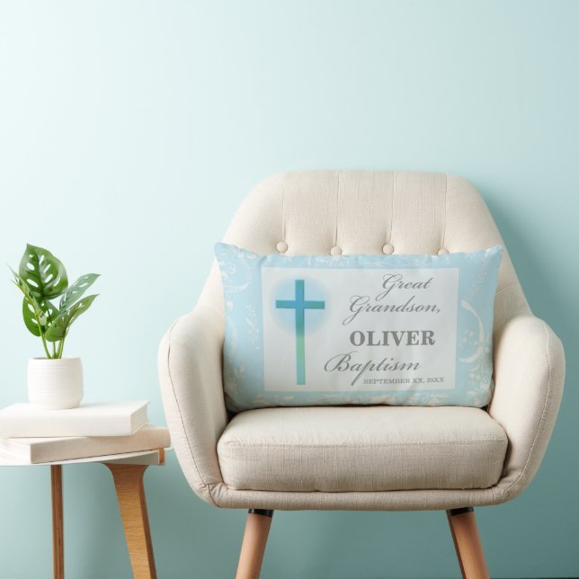Coussin Rectangle Arrière-petit-fils Baptême Dentelle Bleue Personna (Chaise)