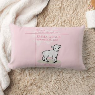 Coussin Rectangle Arrière-petite-fille Baptême Rose Fille Agneau