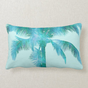 Coussin Rectangle Arrière - plan d'aquarelle bleu silhouette de Palm