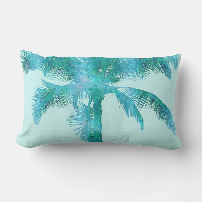 Coussin Rectangle Arrière - plan d'aquarelle bleu silhouette de Palm (Recto)