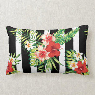 Coussin Rectangle Arrière - plan Hibiscus & Black & White Stripes