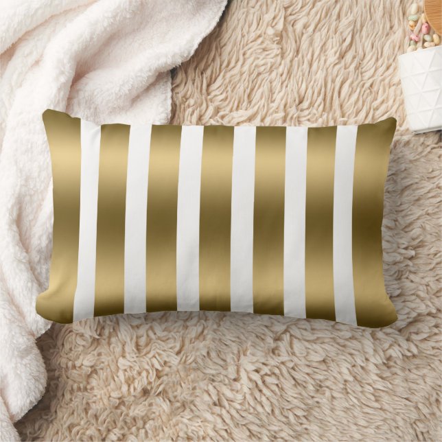 Coussin Rectangle Arrière - plan Motif Gold et White Stripes (Couverture)