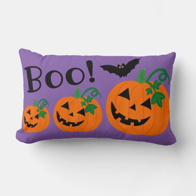 Coussin Rectangle Arrière - plan violet d'Halloween Orange Jack-o'-l (Recto)