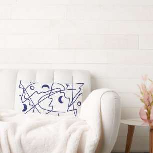 Coussin Rectangle Art Abstrait Bleu Blanc Cercles Minimalisme