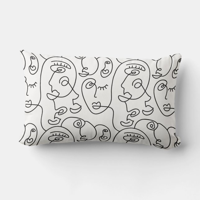 Coussin Rectangle Art Abstrait, Dessin Visages Abstraits (Verso)
