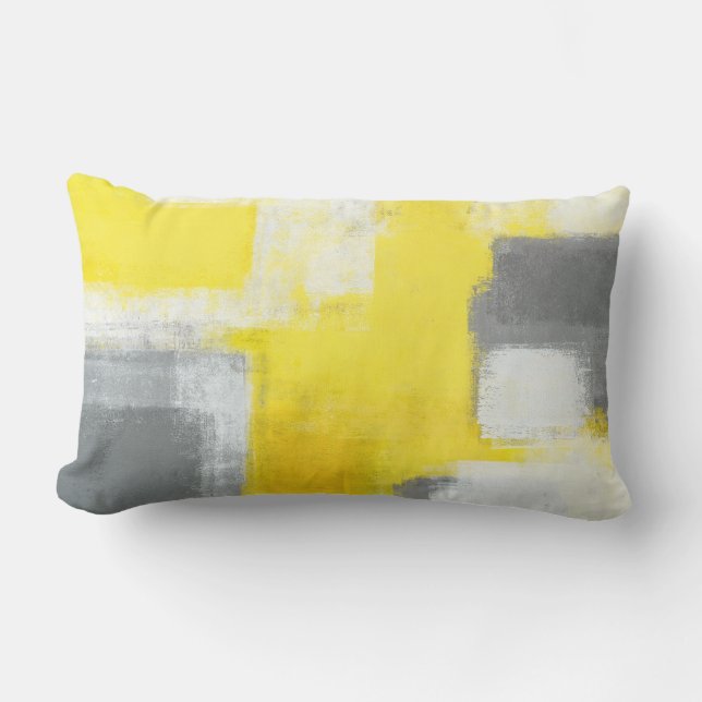 Coussin Rectangle Art abstrait gris et jaune "trébuché" (Recto)