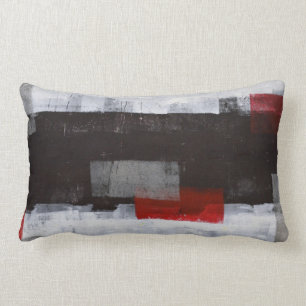 Coussin Rectangle Art abstrait gris et rouge "de voyage de