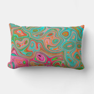 Coussin Rectangle Art abstrait groovy rétro orange et aqua