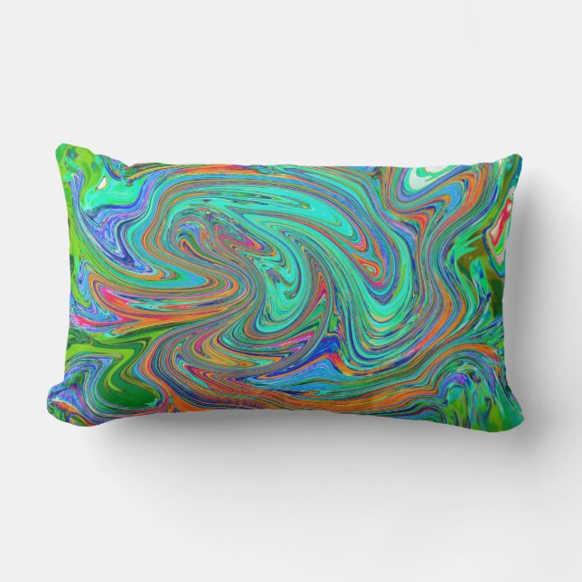 Coussin Rectangle Art abstrait rétro groovy Aqua, Orange et Vert (Recto)