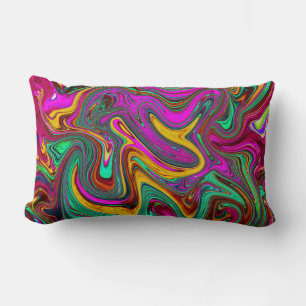 Coussin Rectangle Art abstrait rose chaleureux marbré et vert écume 