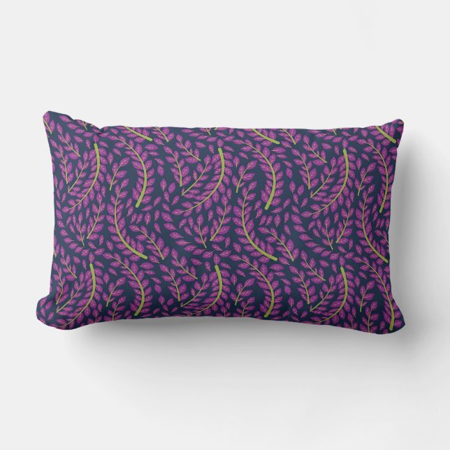 Coussin Rectangle Art botanique harmonieux sur fond bleu foncé (Recto)