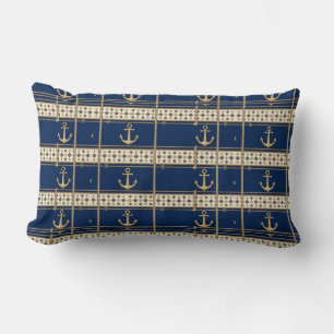 Coussin Rectangle Art de corde d'ancre rayures bleues marines mariti
