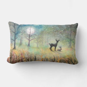 Coussin Rectangle Art de la faune fantastique aquarelle cerf et lapi
