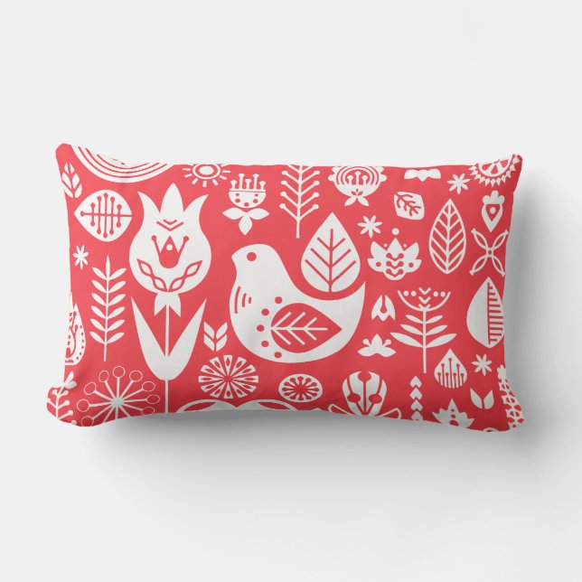 Coussin Rectangle Art de motif folklorique scandinave nordique   (Recto)