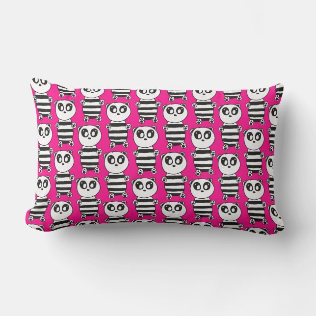 Coussin Rectangle Art de panda noir et blanc ludique (Recto)