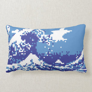 Coussin Rectangle Art de pixel de bit du bleu 8 de tsunami de pixel