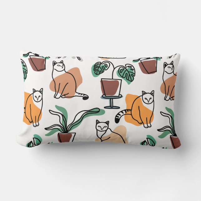 Coussin Rectangle Art de trait dessin chats et fleurs (Recto)