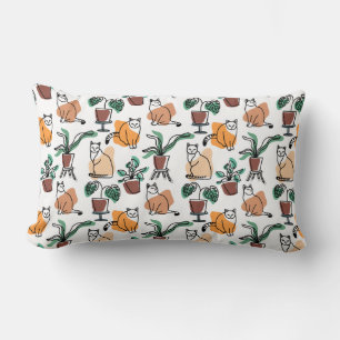 Coussin Rectangle Art de trait dessin chats et fleurs